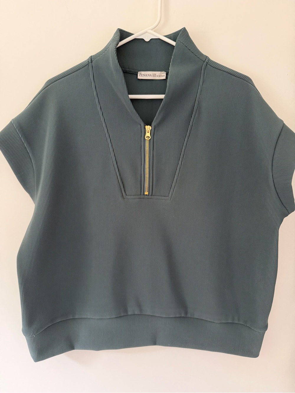 NWOT Zenana Raised Rib Quarter Zip Pullover Ash Jade Size S/M